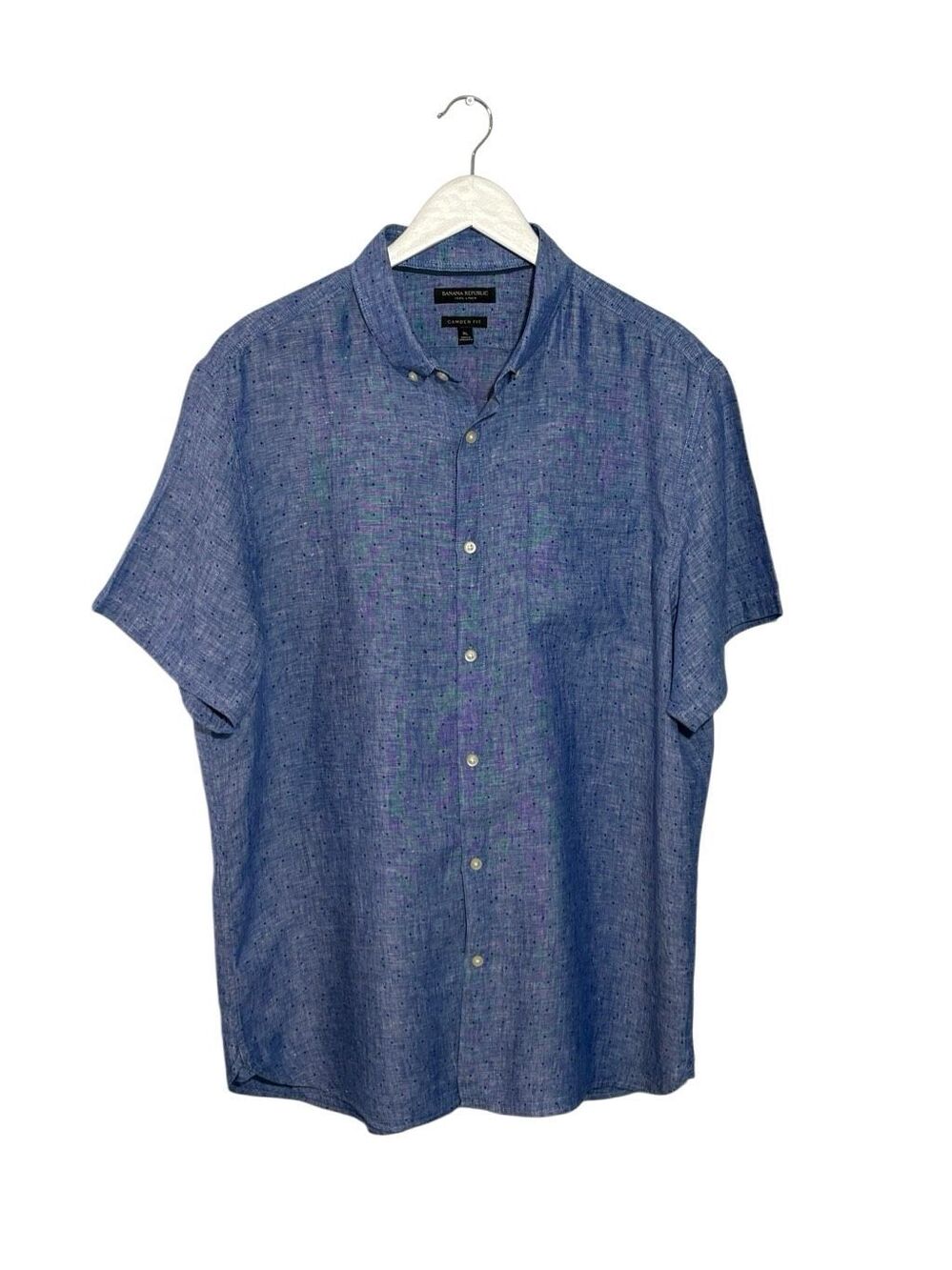 Banana Republic Camden Fit blue 100% linen textured short sleeve button down shi